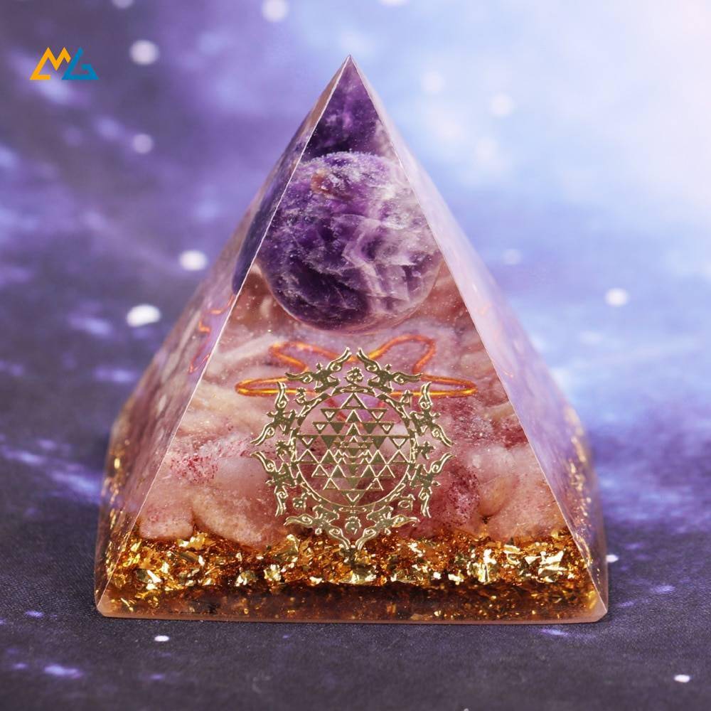 Orgonite Pyramid, Amethyst Crystal Sphere, Strawberry Crystal, Reiki ...